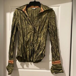 Flatiron Workshop NY! Elegant Olive Button Down Shirt for Women